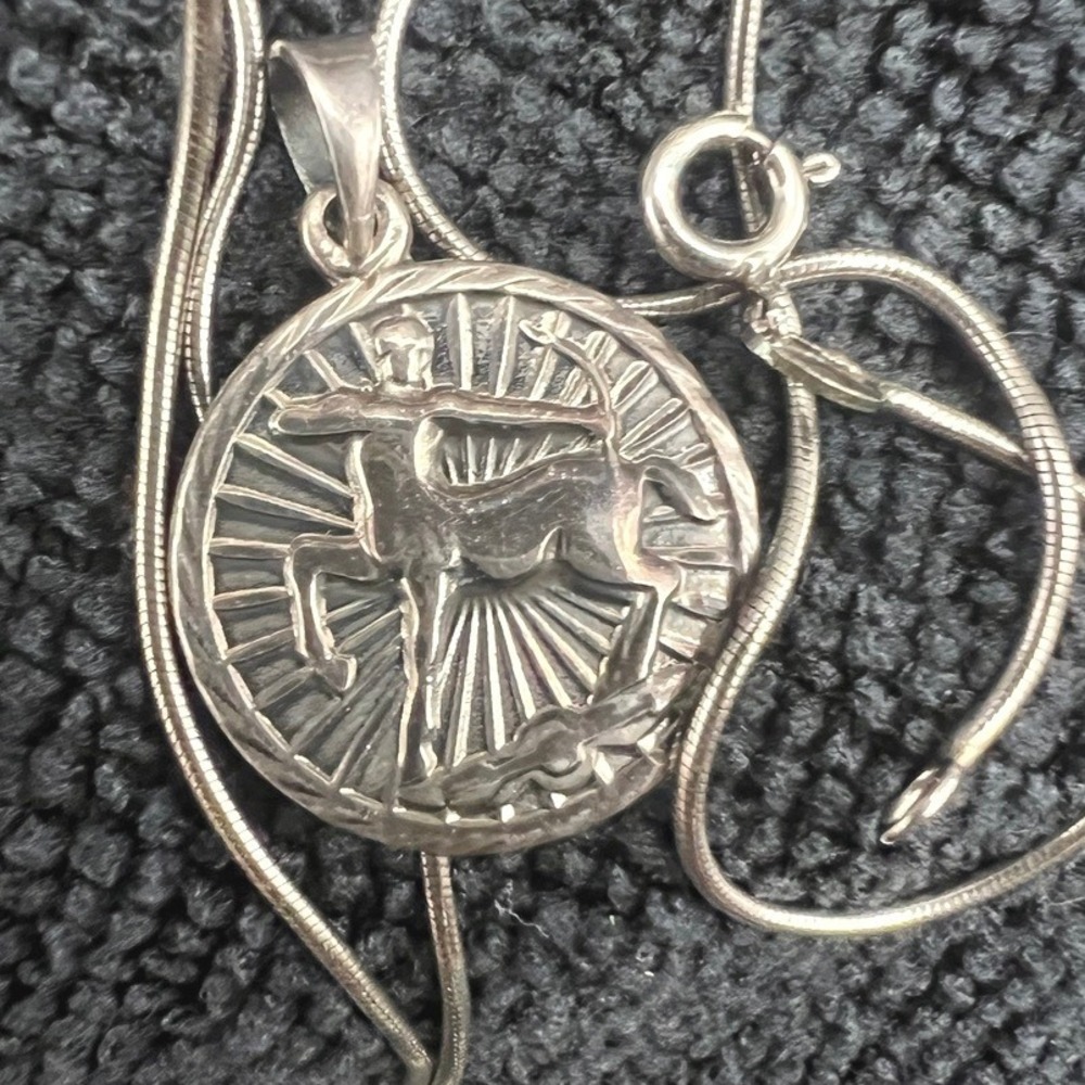 Zodiac Horoscope Necklace Sterling Silver Sagittarius Snake Chain 20" 10g Unisex